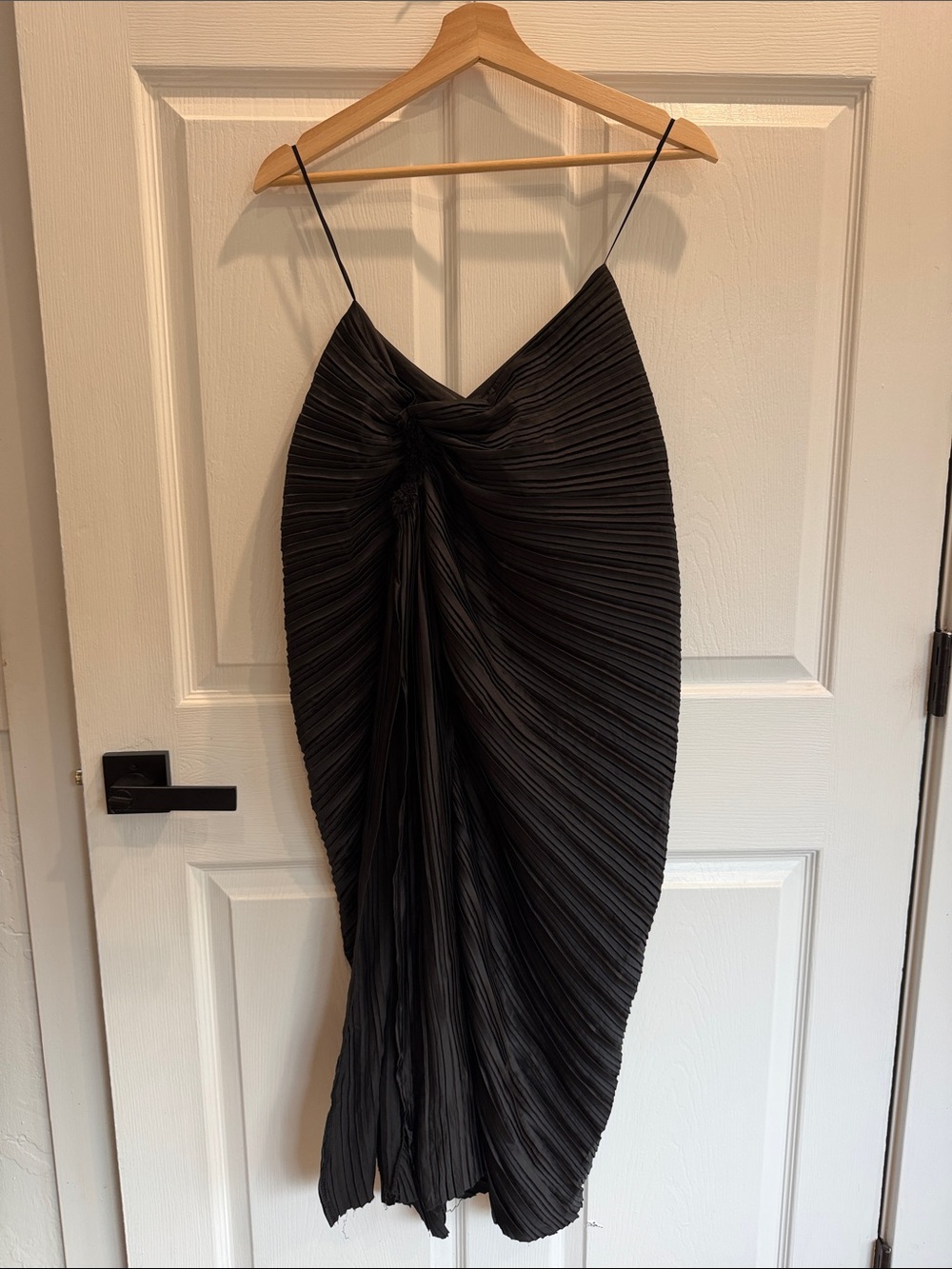 Luxxel Black Pleated Twist-Front Midi Dress